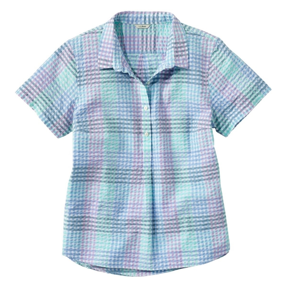 L. L. Bean - Women's Vacationland Seersucker Shirt, Short-Sleeve Popover Plaid